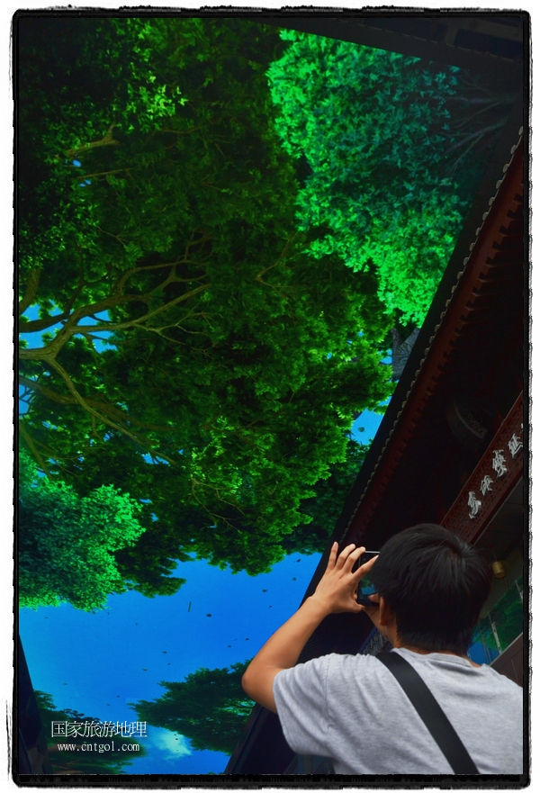 9月8日，在西安市大雁塔景區(qū)，“天幕”景觀吸引游客駐足觀看，并拿出手機(jī)拍攝。